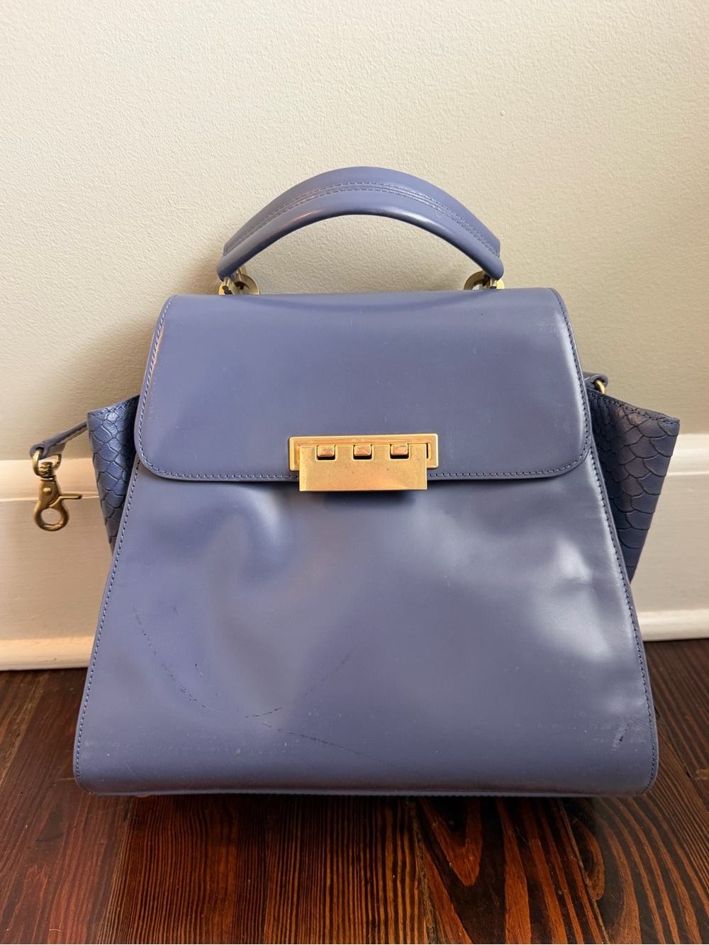 Zac Posen Periwinkle Top-Handle Satchel with Gold Hardware